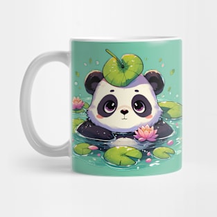 Kawaii Anime Panda Bear Bath With Water Lily Mug